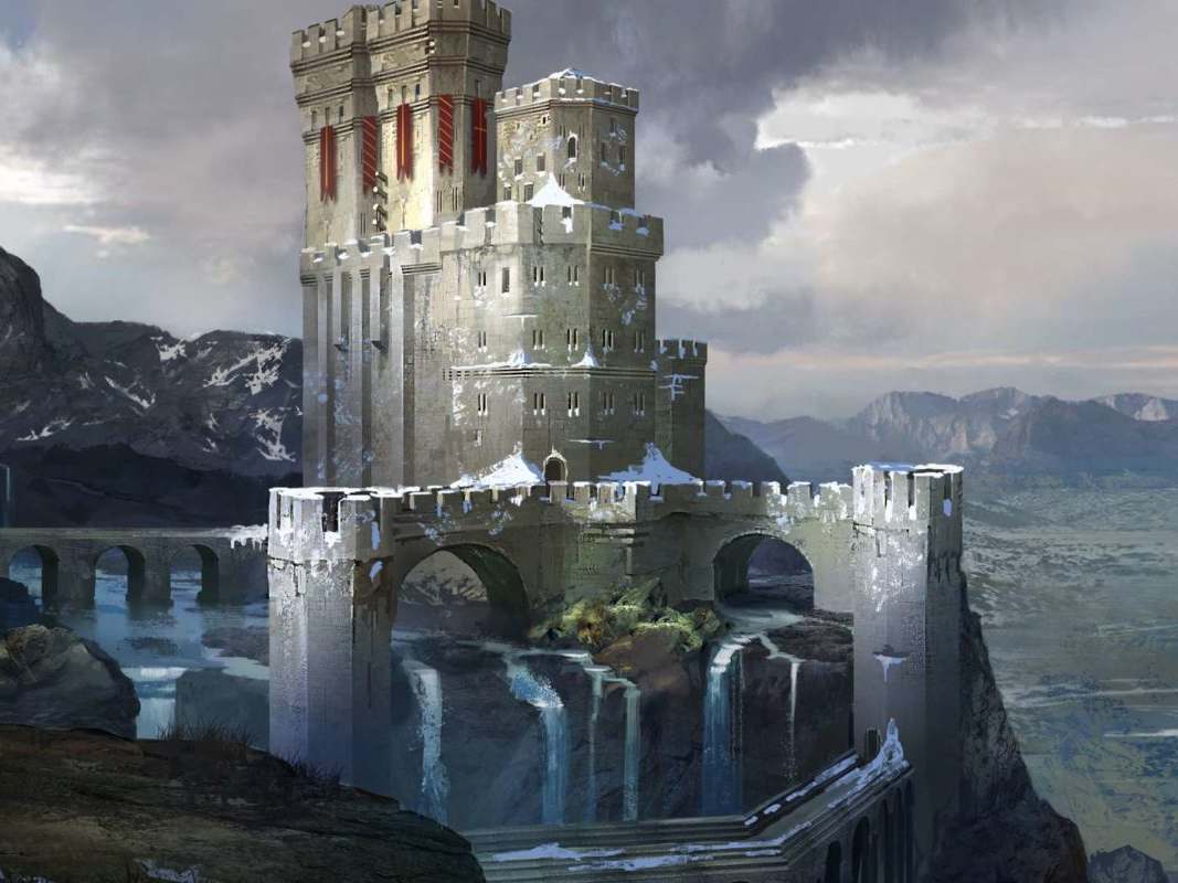 Удивительный замок из Игры Престолов на прибрежных скалах арт фэнтези
