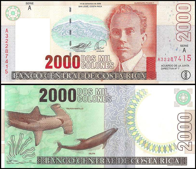банкноты коста рика с рыбой купюры колоны
