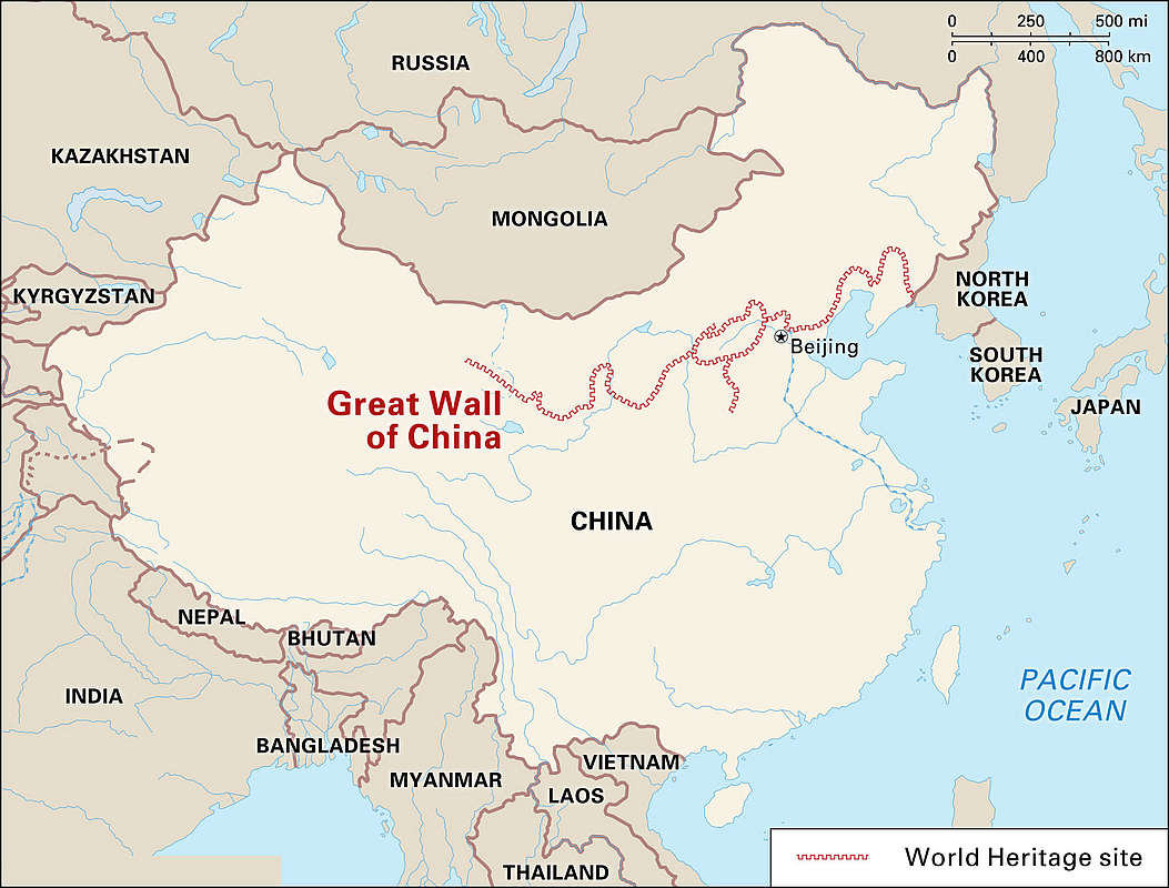 Расположение на карте Великой китайской стены