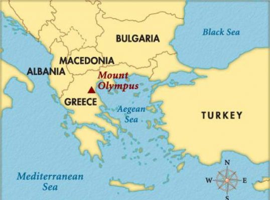 Гора Олимп на карте Греции